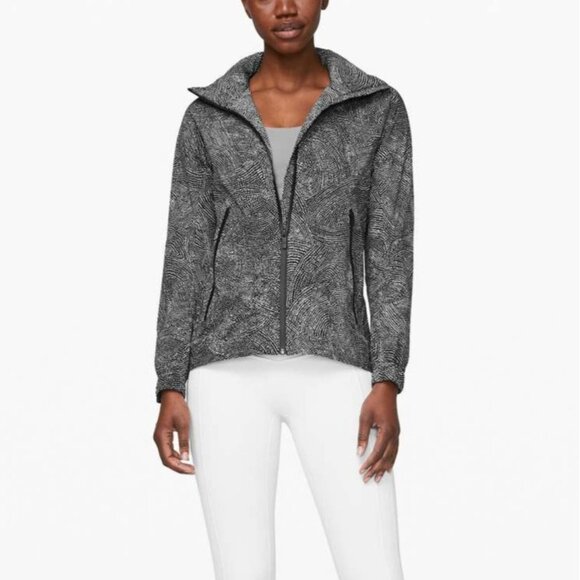 Lululemon Here To Move Jacket Free Spirit Black White Hidden Hood Women Size 12 - Picture 3 of 11
